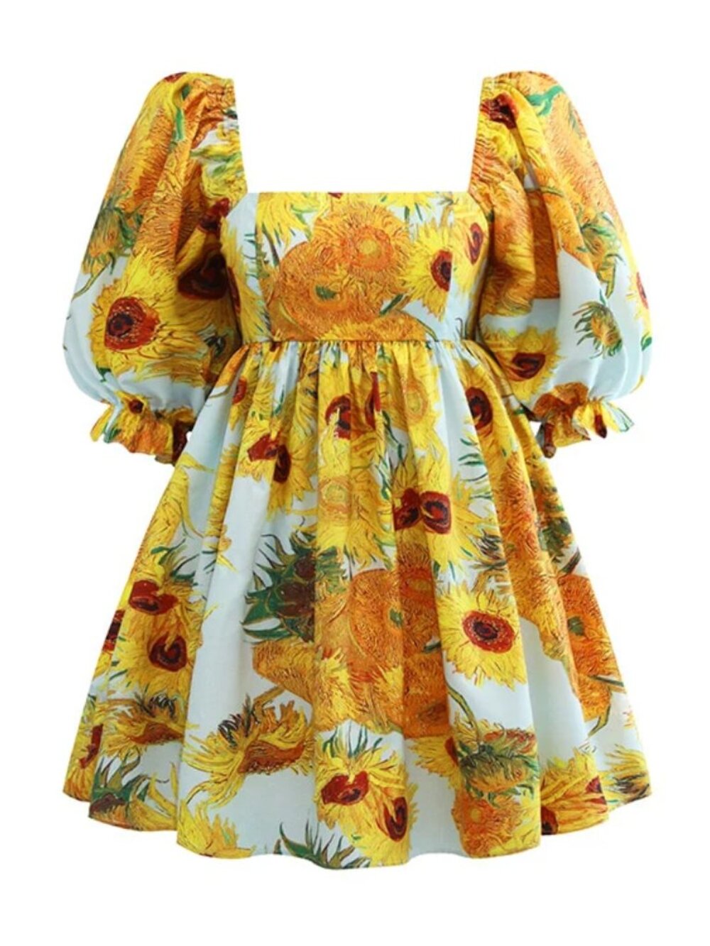 Galartsy Van Gogh Sunflowers Puffy Mini Dress NWOT